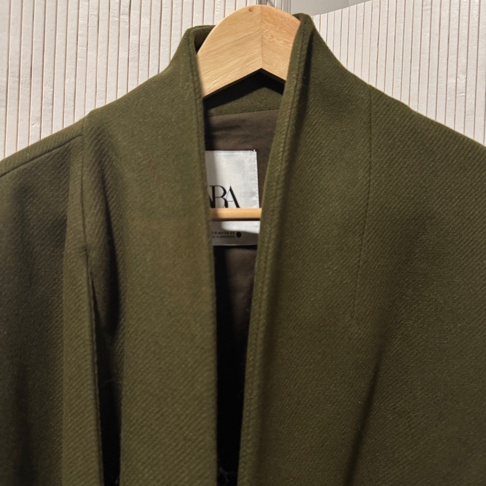 Viral Zara Coat with Scarf Wool, Olive Green. Sz xs/s - Picture 12 of 16